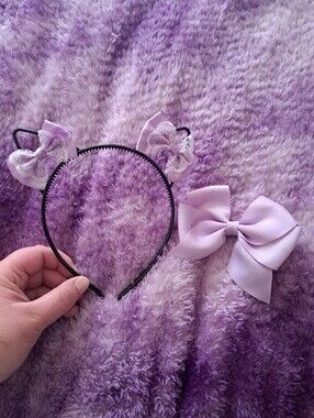 Lavender Cat Ears Headband With Matching Bow